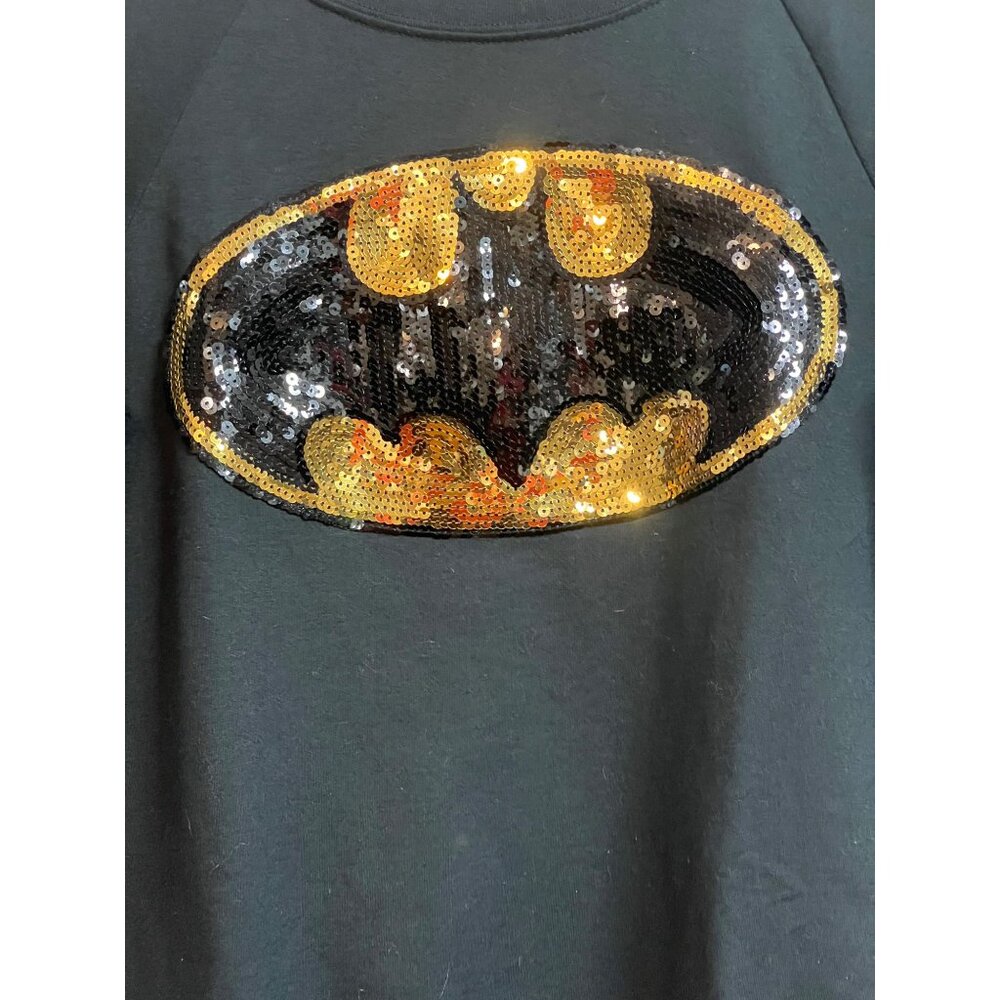 Batman Sequin Logo Sweatshirt Black Small Crew Neck Long Sleeve - Picture 3 of 15